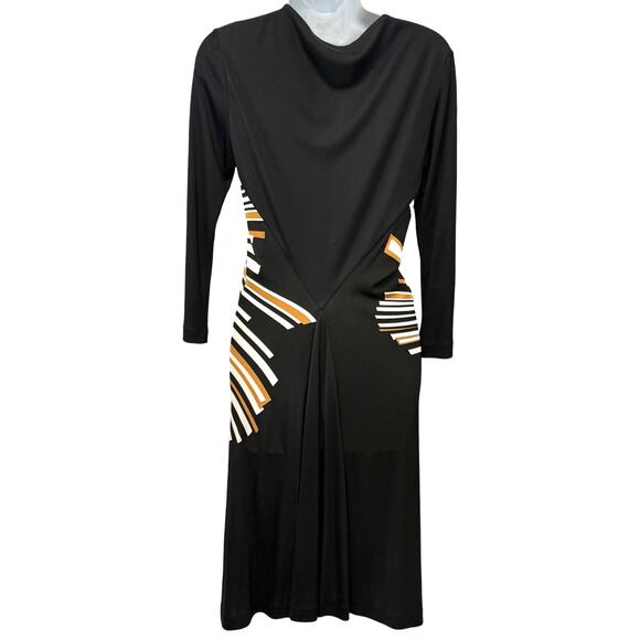 Diane Von Furstenberg 3/4 Sleeve Black Yellow Sunburst Silk Knee Length Dress 10 - Picture 3 of 9